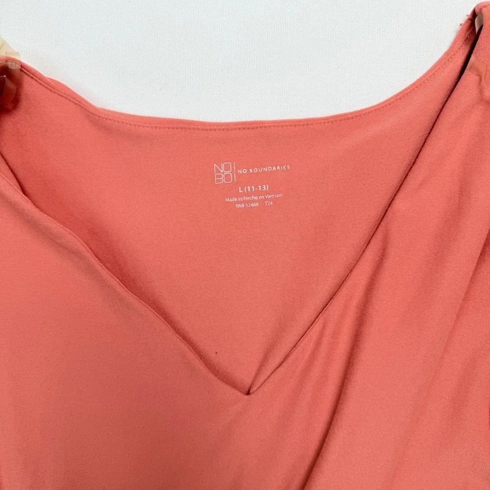Coral Peach V-Neck T-Shirt Midi Dress Large Casual Comfy Stretch Spring - Picture 5 of 6